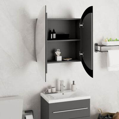 vidaXL Kúpeľňová skrinka s okrúhlym zrkadlom a LED sivá 54x54x17,5 cm
