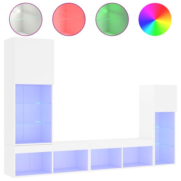 vidaXL 4-dielne TV n&aacute;stenn&eacute; skrinky s LED biele kompozitn&eacute; drevo