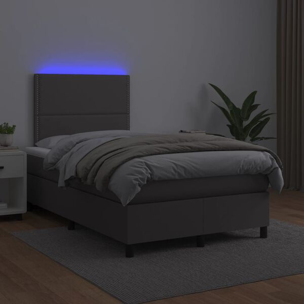 vidaXL Boxspring posteľ s matracom a LED, siv&aacute; 120x190 cm, umel&aacute; koža