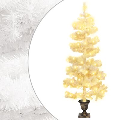 vidaXL Osvetlený špirálový vianočný stromček+kvetináč, biely 120cm PVC