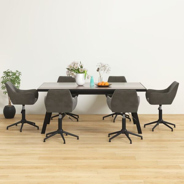 vidaXL Otočn&eacute; jed&aacute;lensk&eacute; stoličky 6 ks tmavo&scaron;ed&eacute; zamat