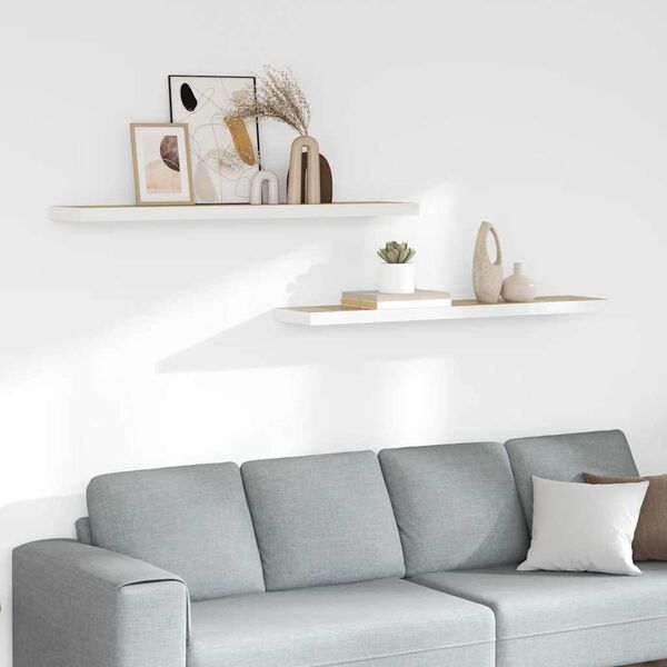 vidaXL Pl&aacute;vaj&uacute;ce n&aacute;stenn&eacute; police 2 ks dub a biele 120x23,5x3,8 cm MDF