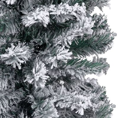 vidaXL Úzky osvetlený vianočný stromček+gule, zasnežený, zelený 120 cm