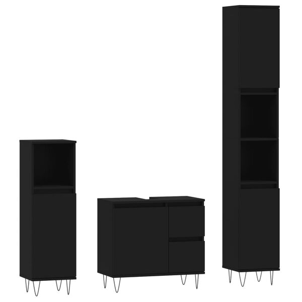 vidaXL 3-dielna sada kúpeľňového nábytku čierna kompozitné drevo