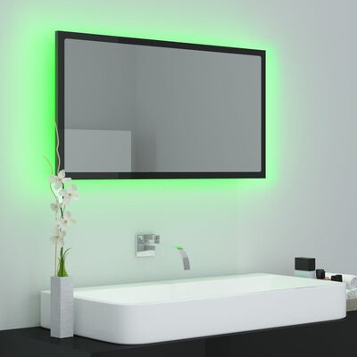 vidaXL LED kúpeľňové zrkadlo lesklé čierne 80x8,5x37 cm akryl
