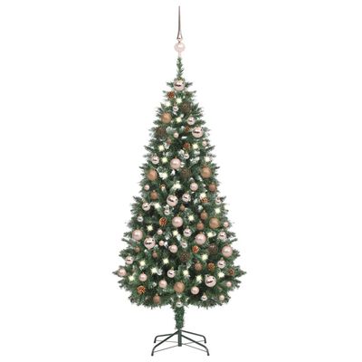 vidaXL Osvetlený umelý vianočný stromček s guľami a šiškami 180 cm