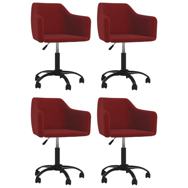 vidaXL Otočn&eacute; jed&aacute;lensk&eacute; stoličky 4 ks v&iacute;novo-červen&eacute; zamatov&eacute;