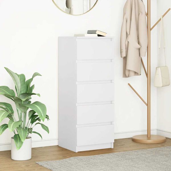 vidaXL Komoda so z&aacute;suvkami, biela 37,5x35x99 cm, kompozitn&eacute; drevo