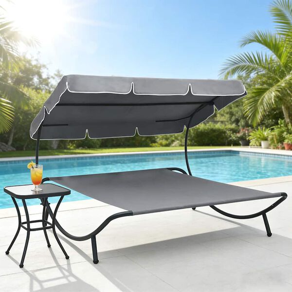 vidaXL Z&aacute;hradn&aacute; posteľ s baldach&yacute;nom, siv&aacute;