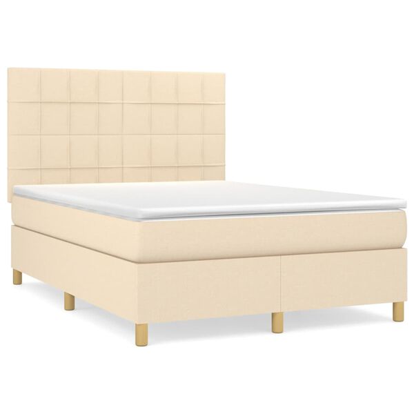 vidaXL Boxspring posteľ s matracom kr&eacute;mov&yacute; 140x190 cm l&aacute;tka