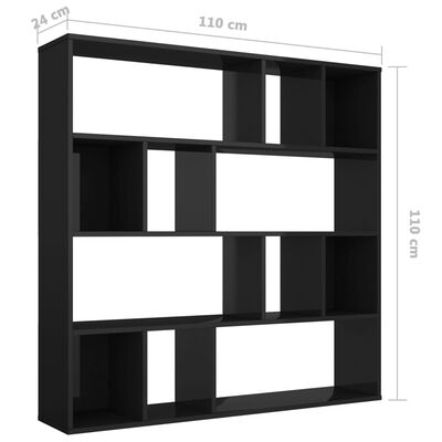 vidaXL Knižnica/deliaca stena, lesklá čierna 110x24x110 cm