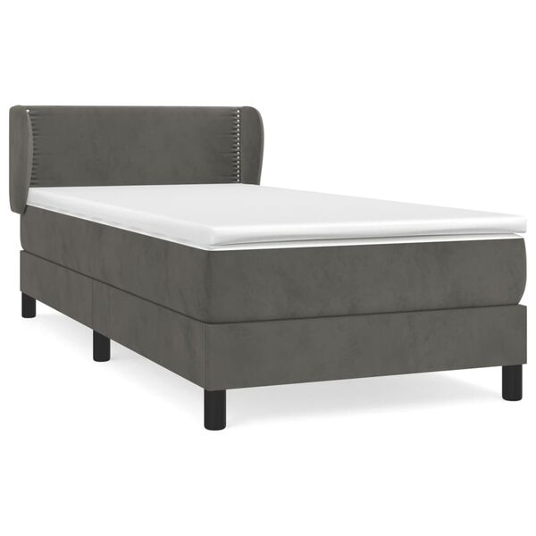 vidaXL Posteľn&yacute; r&aacute;m boxspring s matracom tmavosiv&yacute; 90x190 cm zamat