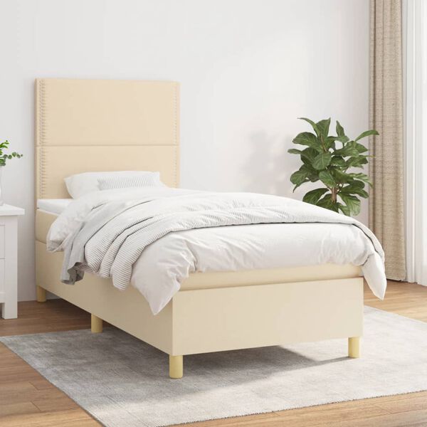 vidaXL Posteľn&yacute; r&aacute;m boxspring s matracom kr&eacute;mov&yacute; 90x190 cm l&aacute;tka