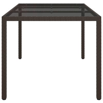 vidaXL Záhradný stôl 150x90x75 cm tvrdené sklo a polyratan hnedý