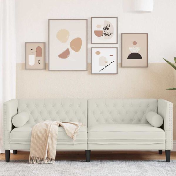 vidaXL 3-miestna pohovka Chesterfield s opierkami kr&eacute;mov&aacute; zamat