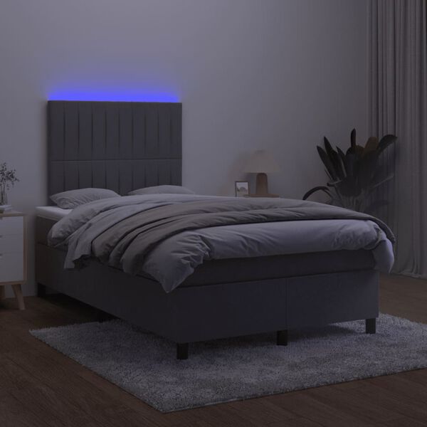 vidaXL Boxspring posteľ s matracom a LED, tmavosiv&aacute; 120x190 cm, zamat