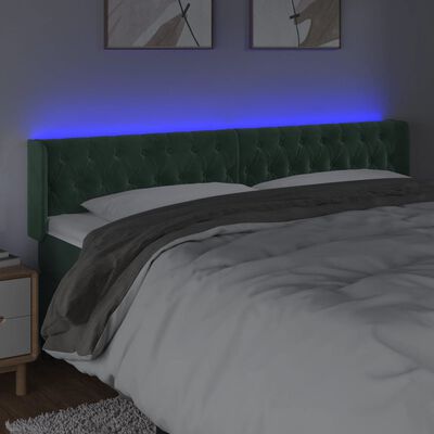vidaXL Čelo postele s LED tmavozelené 203x16x78/88 cm zamat