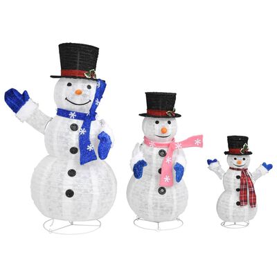 vidaXL Dekoratívna vianočná rodinka snehuliakov s LED, luxusná látka