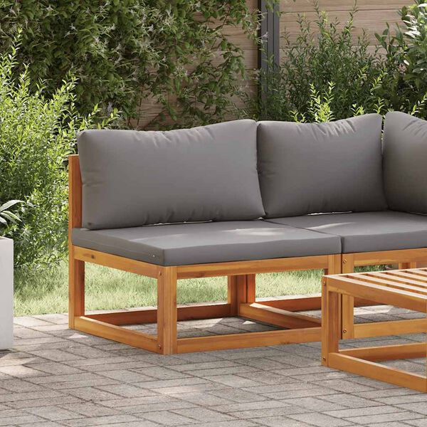 vidaXL Sekčná stredová pohovka a tmavosivé vankúše akáciový masív