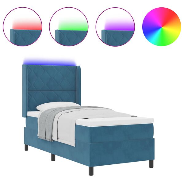 vidaXL Posteľ s pružinov&yacute;m r&aacute;mom s matracmi Modr&aacute; 100 x 200 cm Zamat