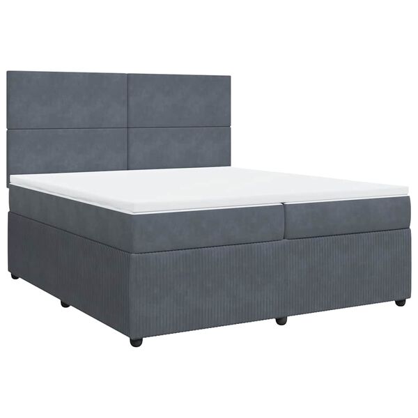 vidaXL Posteľn&yacute; r&aacute;m boxspring s matracom tmavosiv&yacute; 200x200 cm zamat