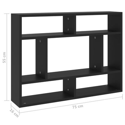 vidaXL Nástenná polica, čierna 75x16x55 cm, kompozitné drevo
