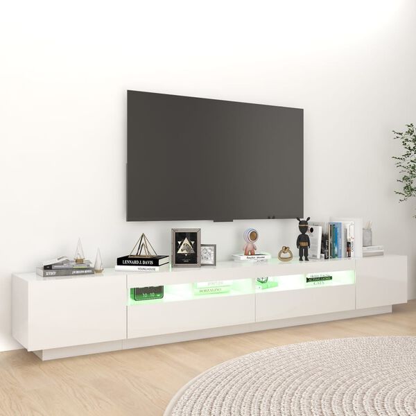 vidaXL TV skrinka s LED svetlami leskl&aacute; biela 260x35x40 cm