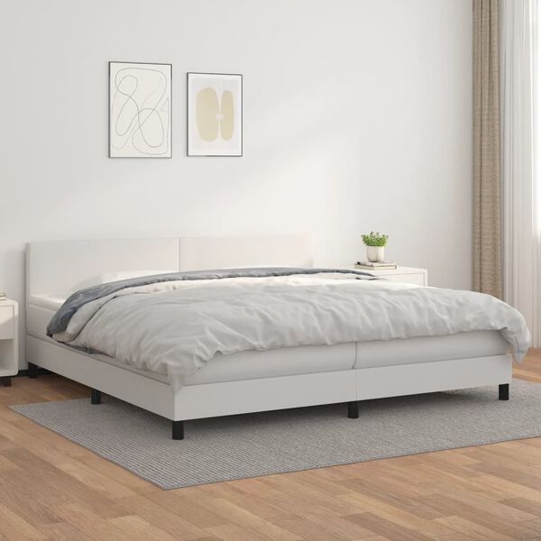 vidaXL Boxspring posteľ s matracom biela 200x200 cm umelá koža