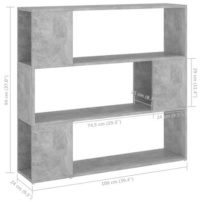 vidaXL Knižnica/deliaca stena betónová sivá 100x24x94 cm