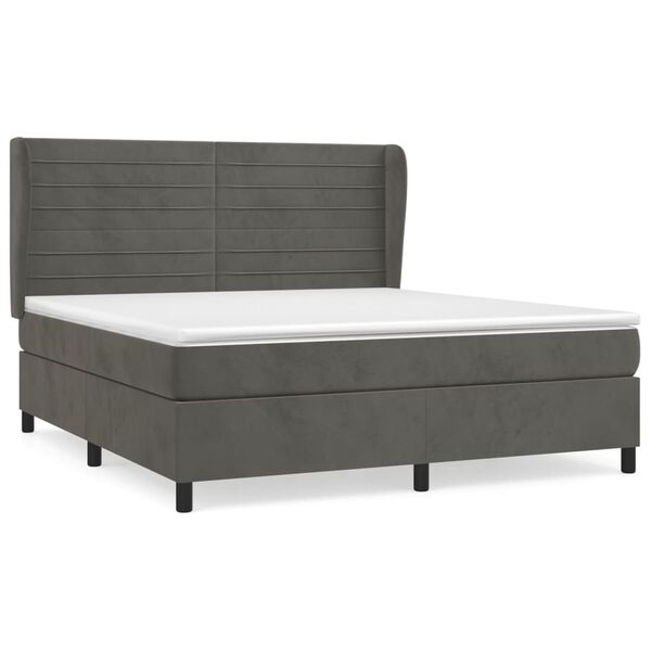 vidaXL Posteľn&yacute; r&aacute;m boxspring s matracom tmavosiv&yacute; 180x200 cm zamat