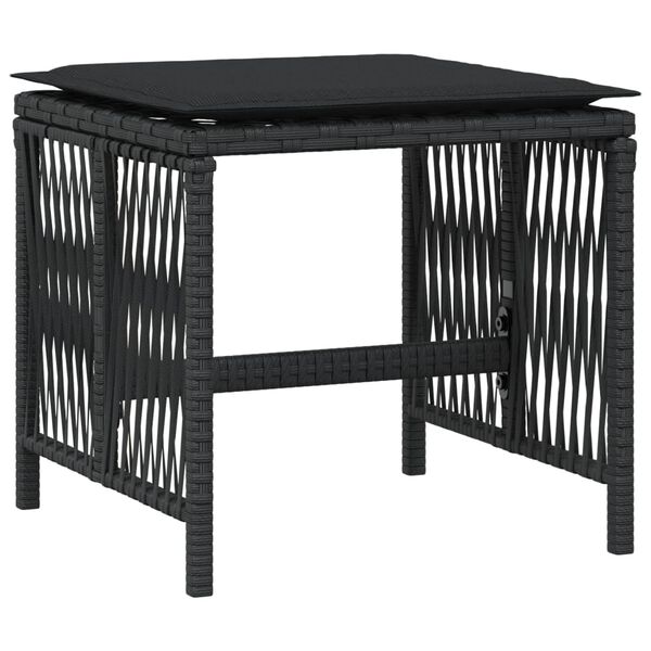 vidaXL Záhradné taburetky s vankúšmi 4 ks čierne 41x41x36 cm polyratan