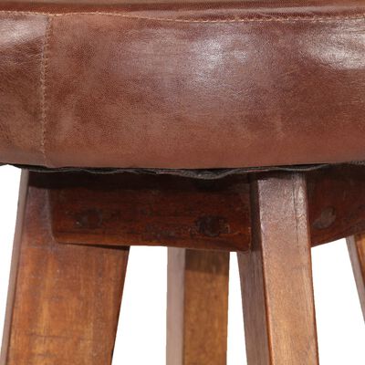 vidaXL Barové stoličky 2 ks, pravá koža a akáciový masív