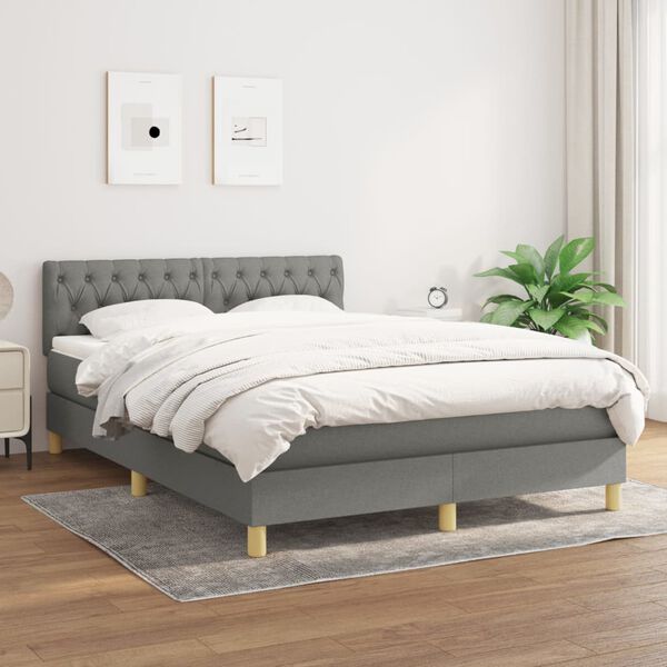 vidaXL Boxspring posteľ s matracom tmavosiv&aacute; 140x200 cm l&aacute;tka
