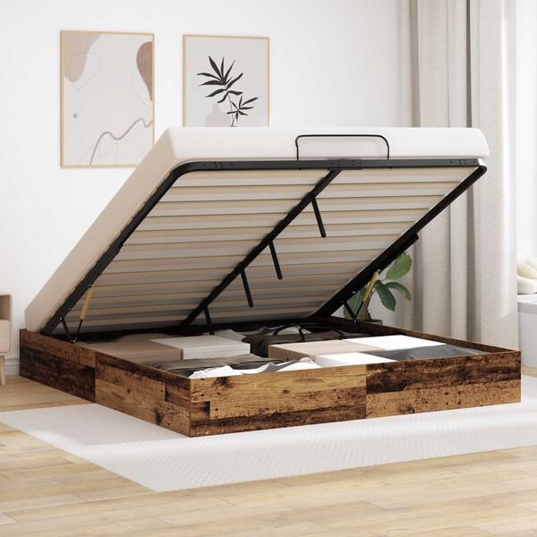 vidaXL Otomanov&yacute; posteľn&yacute; r&aacute;m s &uacute;ložiskom Star&eacute; drevo 160 x 200 cm