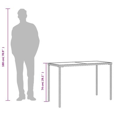 vidaXL Záhr.stôl so sklenenou doskou svetlosivý 115x54x74 cm polyratan