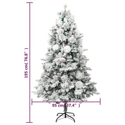 vidaXL Osvetlený vianočný stromček, zasnežený, šišky 195 cm, PVC a PE