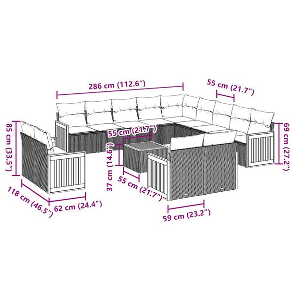 vidaXL 14-dielna z&aacute;hradn&aacute; s&uacute;prava pohoviek s vank&uacute;&scaron;mi čierna polyratan