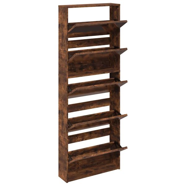 vidaXL Botn&iacute;k so zrkadlom 5-poschodov&yacute; dymov&yacute; dub 63x17x169,5 cm