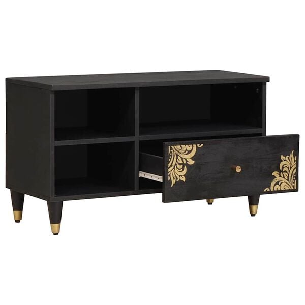 vidaXL TV skrinka Čierna 80 x 33 x 46 cm Masívne mango drevo
