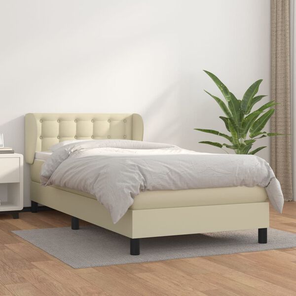 vidaXL Boxspring posteľ s matracom kr&eacute;mov&aacute; 90x200 cm umel&aacute; koža