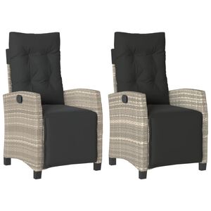 vidaXL Sklápacie záhradné kreslá 2 ks s podložkami bledosivé polyratan