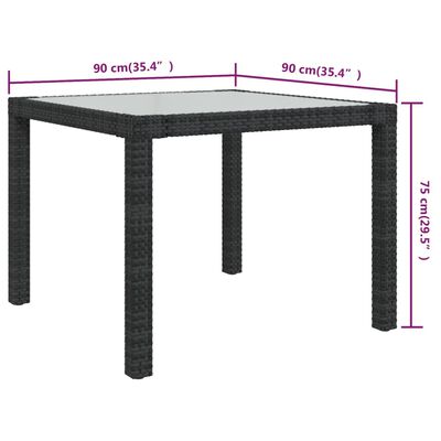vidaXL Záhradný stôl 90x90x75 cm tvrdené sklo a polyratan čierny