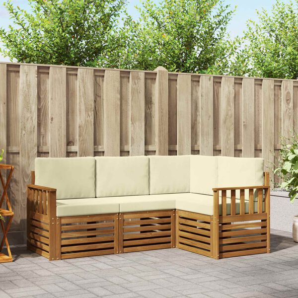 vidaXL S&uacute;pravy pohoviek 4 pcs Pr&iacute;rodn&aacute; a kr&eacute;mov&aacute; Pevn&eacute; ak&aacute;ciov&eacute; drevo