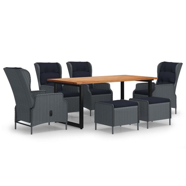 vidaXL 7-dielny z&aacute;hradn&yacute; jed&aacute;lensk&yacute; set podložky polyratan tmavosiv&yacute;