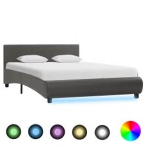 vidaXL Posteľn&yacute; r&aacute;m s LED, siv&yacute;, umel&aacute; koža 140x200 cm