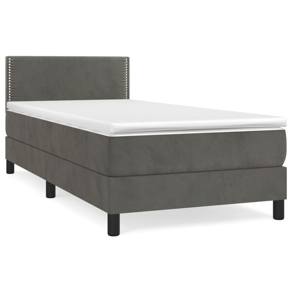vidaXL Posteľn&yacute; r&aacute;m boxspring s matracom tmavosiv&yacute; 100x200 cm zamat
