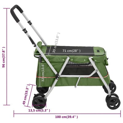 vidaXL Skladací kočík pre psa zelený 100x49x96 cm ľanová tkanina