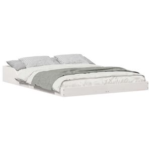 vidaXL R&aacute;m postele Biela 135 x 190 cm Mas&iacute;vne borovicov&eacute; drevo