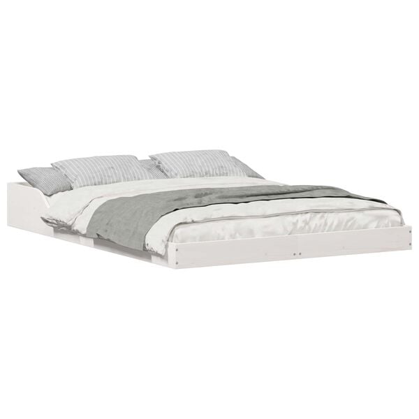 vidaXL R&aacute;m postele Biela 135 x 190 cm Mas&iacute;vne borovicov&eacute; drevo