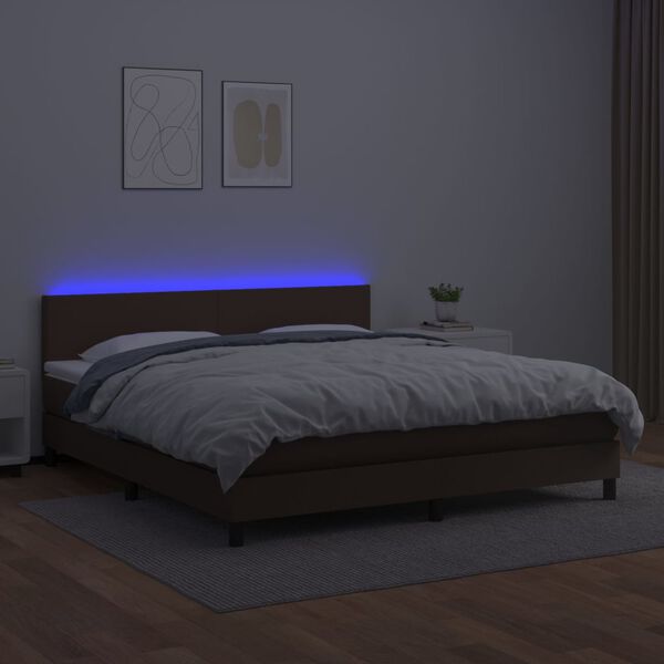 vidaXL Boxspring posteľ s matracom a LED hned&aacute; 180x200 cm umel&aacute; koža